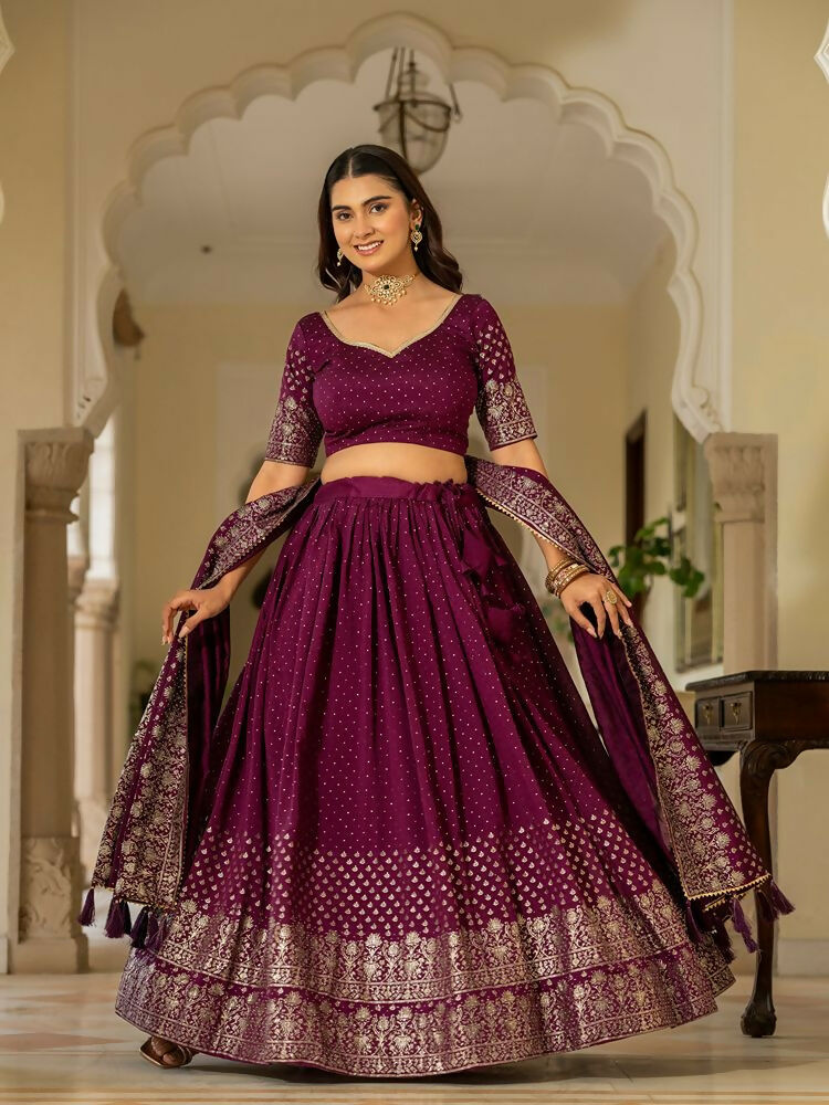 Lehenga Mart Wine Designer Wedding Wear Lehenga Choli - Dista
