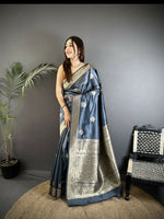 Thumbnail for Joban Fashion Grey Floral Jacquard Woven Design Cotton Silk Banarasi Silk Saree - Distacart