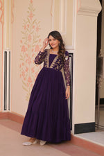 Thumbnail for Joban Fashion Purple Georgette Sequence Embroidery Work Dress