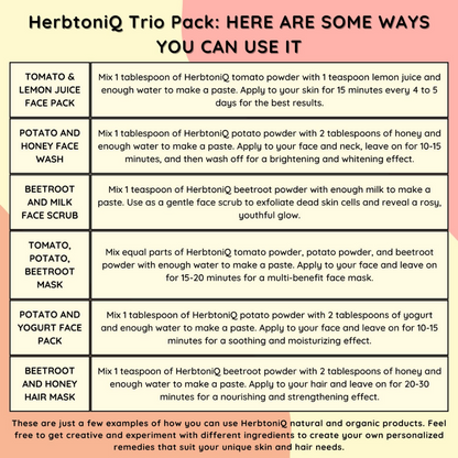 Herbtoniq Face Pack Powders - Tomato, Potato and Beetroot Powder - Dista