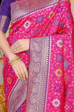 Thumbnail for Jyoti Fashion Women's Rani Pink Patola Silk Zari Woven Saree with Blouse - Distacart