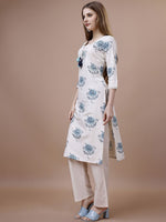 Thumbnail for Ode by House of Pataudi Floral Printed Tie-Up Neck Cotton Straight Kurta - Distacart