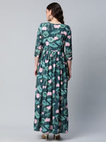 Thumbnail for Ahalyaa Women Dark Green Crepe Digital Print Dress - Distacart