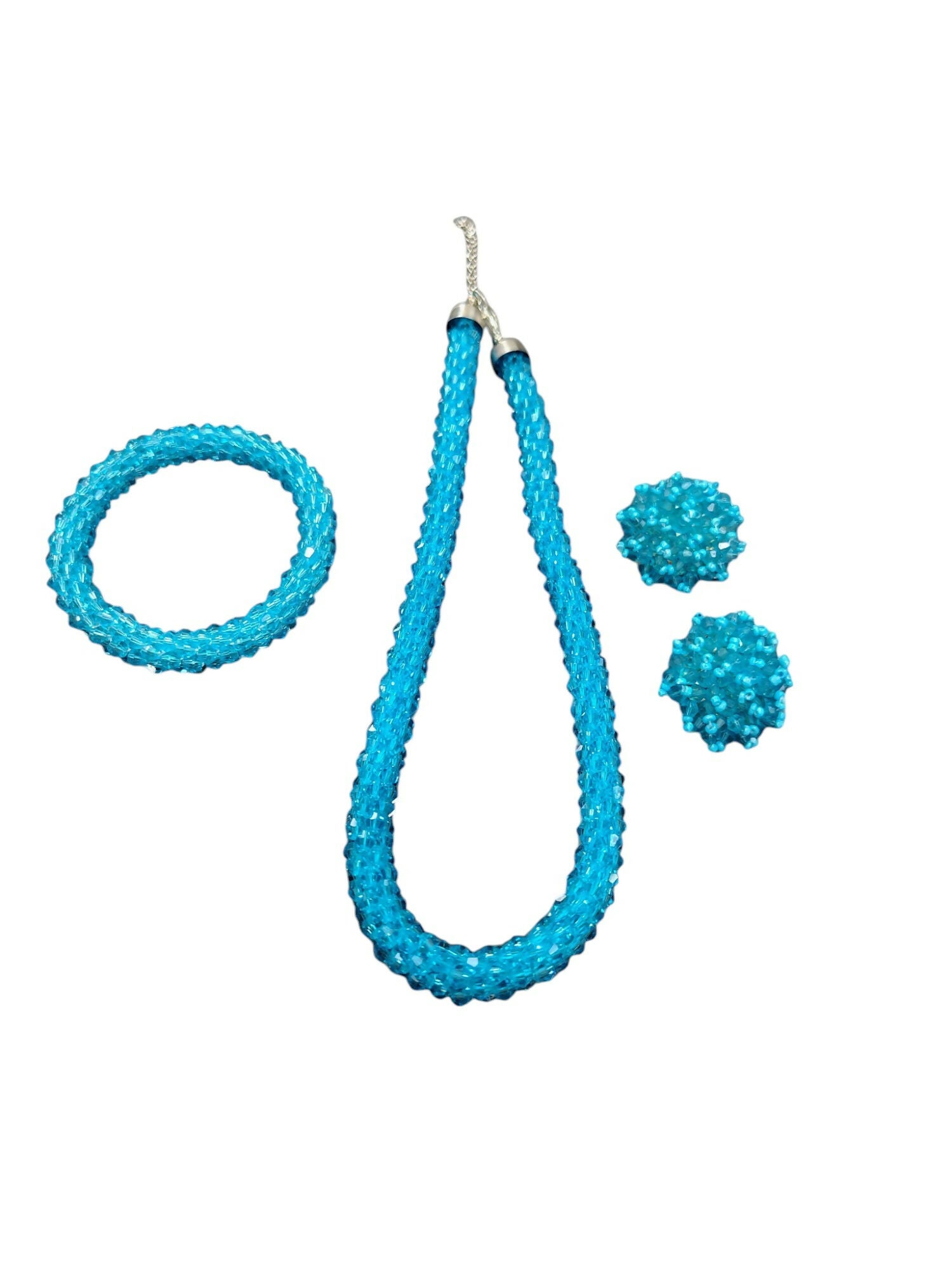 Inhanns Complete Look Crystal Statement 3-Piece Set (Adjustable Necklace + Earrings + Adjustable Bangle ) - Sky Blue - Distacart
