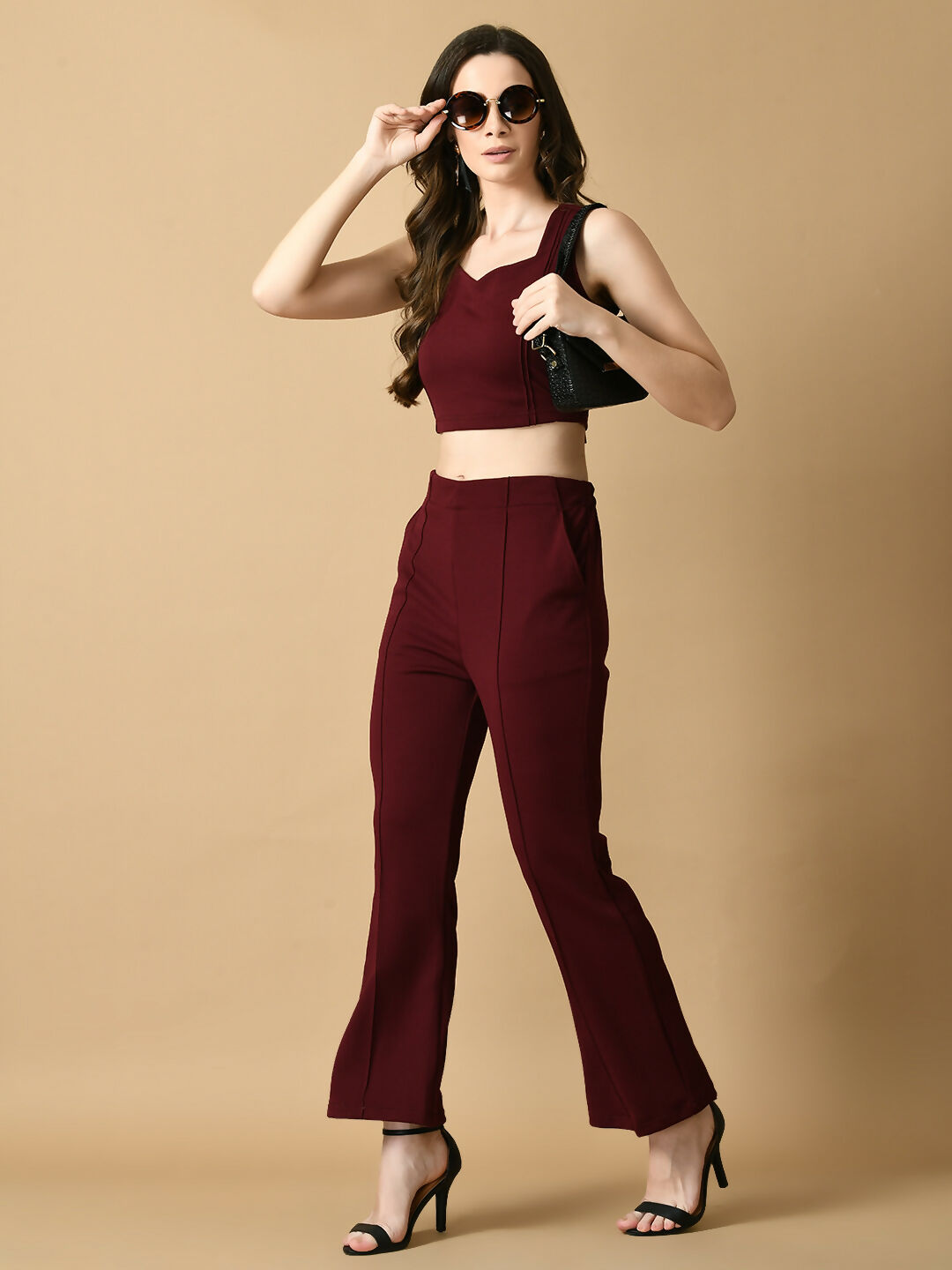 Myshka Women's Magenta Solid Top With Trousers - Distacart