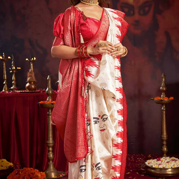 Joban Fashion Off White Silk Blend Garad Saree