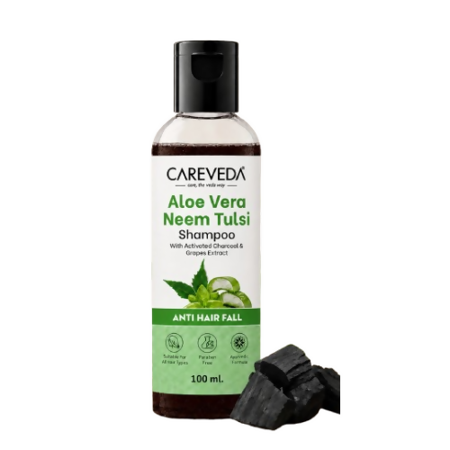 CareVeda Aloe Vera Neem Tulsi Shampoo with Activated Charcoal & Grapes - Anti Hair Fall - Dista