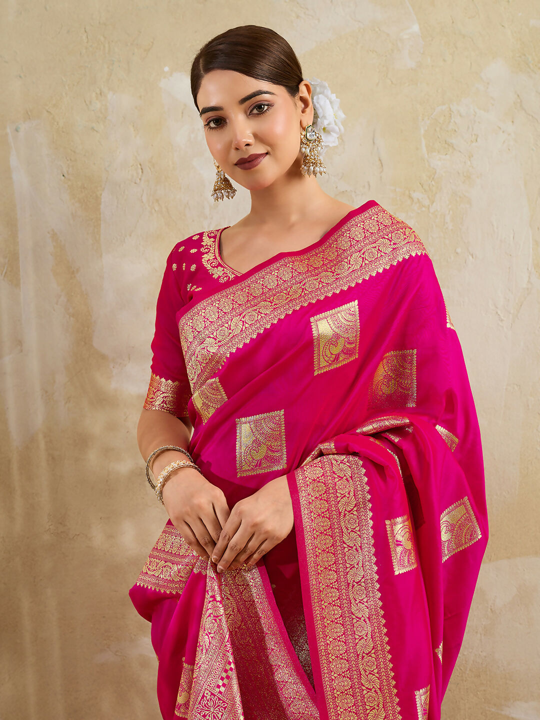 Shree Shyam Fashion Magenta Silk Blend Saree - Distacart