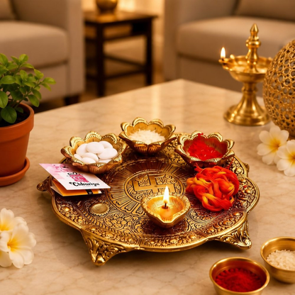 Chhariya Crafts Metal Pooja Thali With Diya - Dista