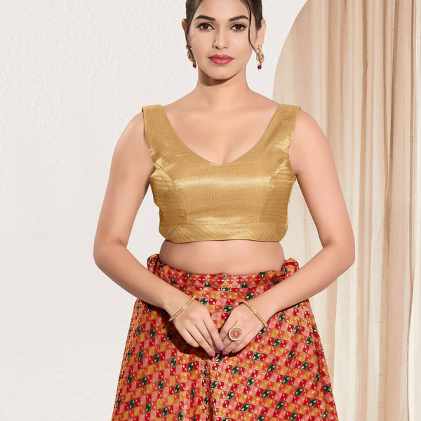 Joban Fashion Gold Mulberry Silk Padded Blouse With Sweetheart Neck Sleeveless - Distacart