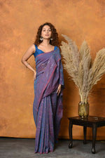 Thumbnail for Very Much Indian Designer Mul Cotton Handloom Saree with Sequins - Purple - Distacart