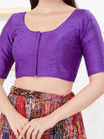 Thumbnail for Joban Fashion Brinjal Dupion Silk Elbow Sleeveless Front Open Blouse