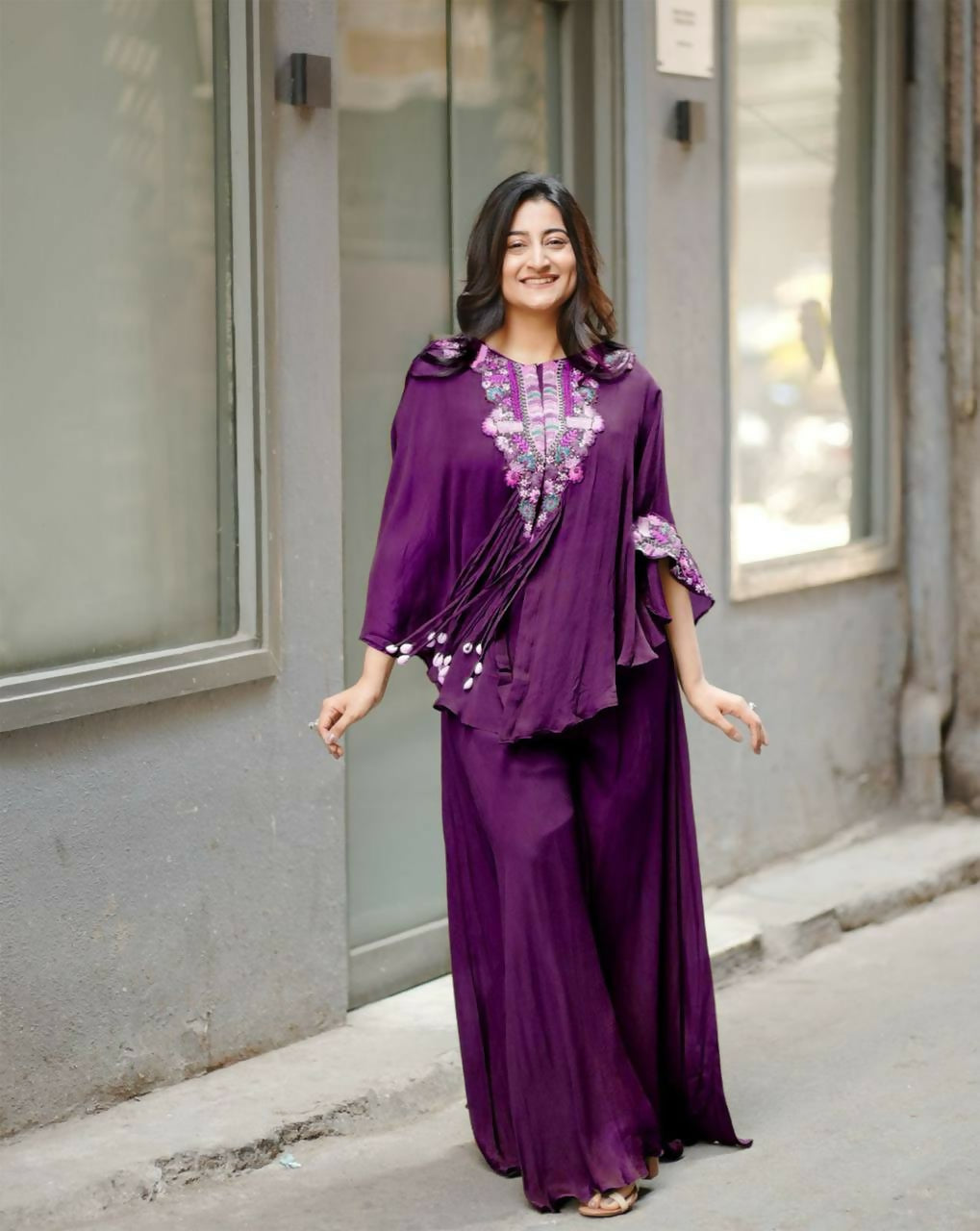 Joban Fashion wine Kurta Set Chinon Embroidery Sequence Work - Distacart