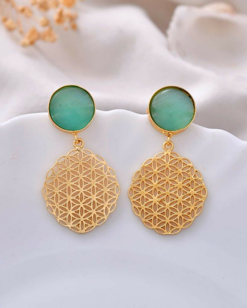 VOJ One Gram Gold Plated Teal Colored Stone Studded Earrings - Distacart