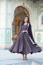 Thumbnail for Aastha Fashion Women's Wine Faux Georgette Sequins Embroidered Anarkali Dress with Dupatta - Distacart