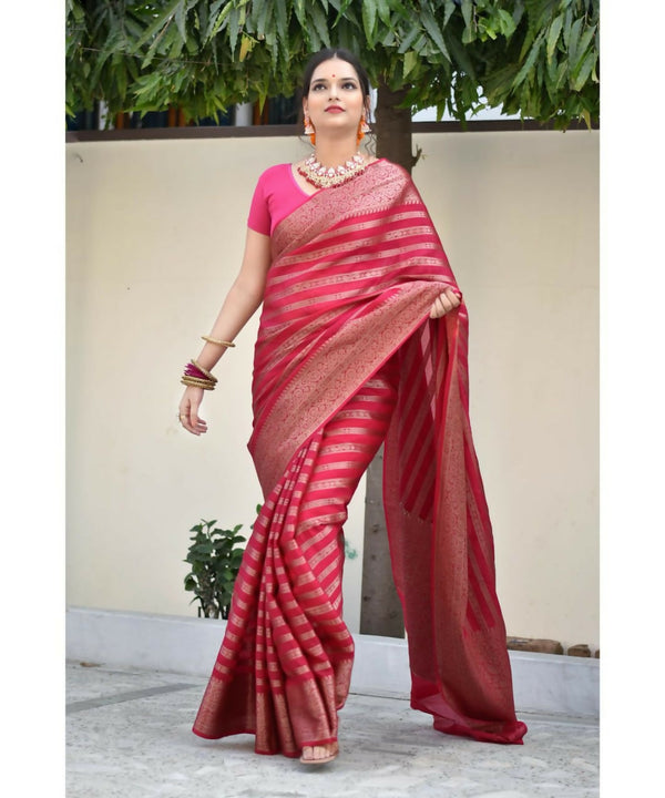 Preksha Creation Designer Women Banarasi Soft Silk Saree - Pink - Distacart
