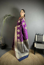 Thumbnail for Joban Fashion Purple Woven Butti Soft Silk Banarasi Silk Saree - Distacart