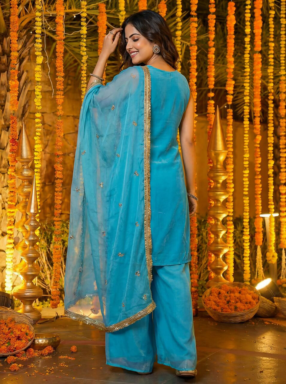 Teeya Creation Sky Fendy Silk Beads Work Designer Wedding Wear Salwar Suit - Distacart