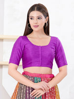 Thumbnail for Joban Fashion Purple Dupion Silk Elbow Sleeveless Front Open Blouse