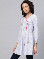 Thumbnail for Ahalyaa Women Blue Crepe Pink & Gold Ethnic Print Angrakha Tunic