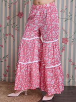 Thumbnail for Ode by House of Pataudi Floral Printed Pure Cotton Straight Kurti with Sharara & Dupatta - Distacart