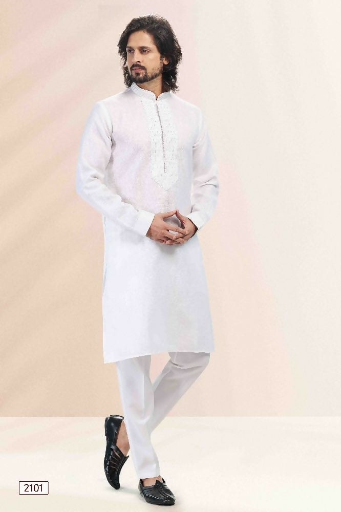 Raivat Ethnic Linen Cotton Pintux Work Kurta Pajama In Off White Colour - Dista