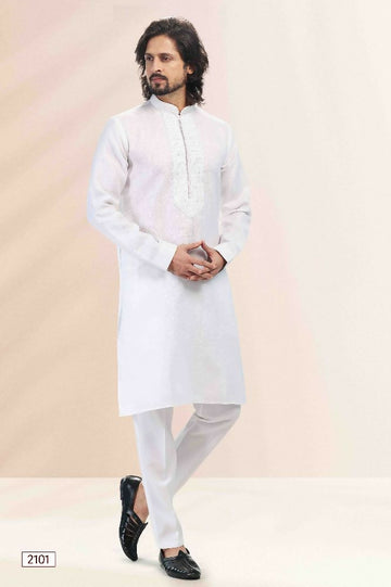 Raivat Ethnic Linen Cotton Pintux Work Kurta Pajama In Off White Colour - Dista