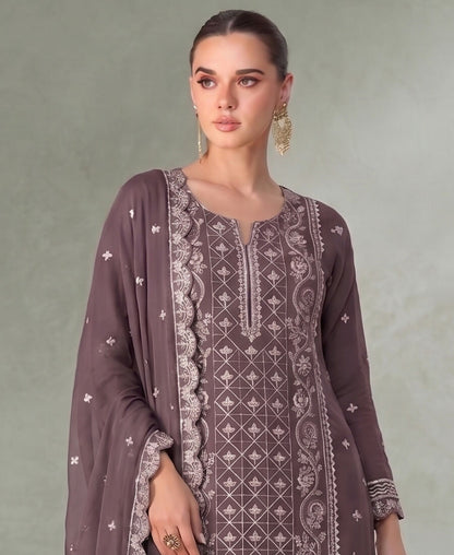 KC Lilac Pakistani Straight Suit For Women Chiffon - Dista