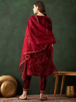 Thumbnail for Sangria Embroidered A-Line Kurta & Trousers With Dupatta