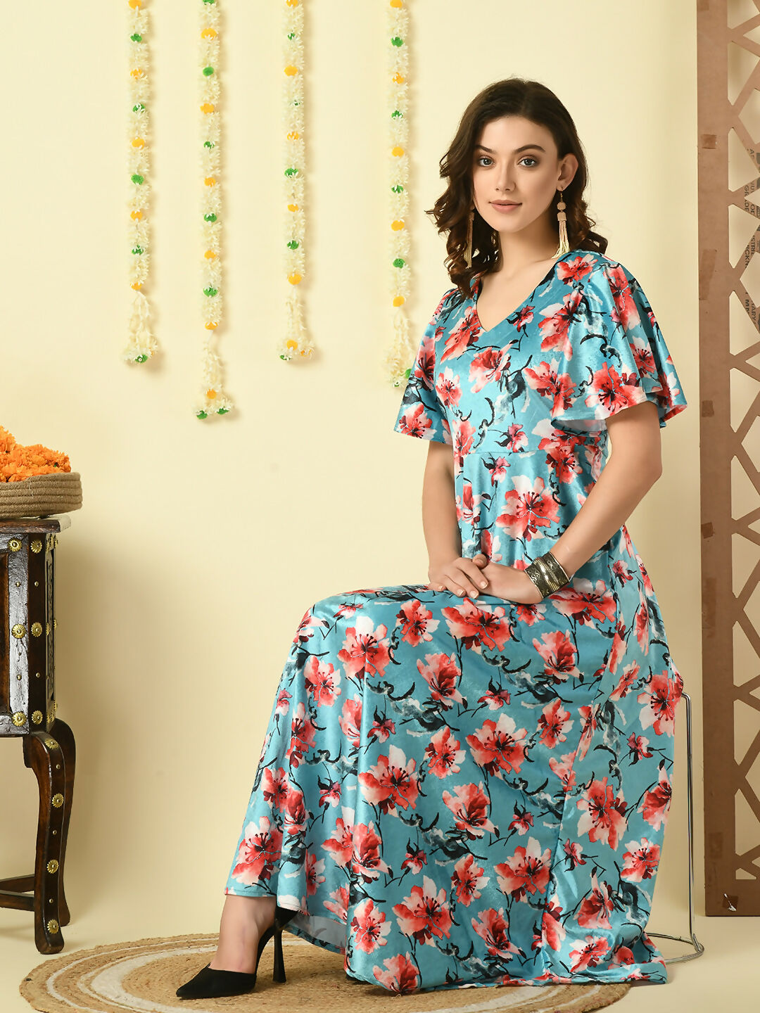 Myshka Women's Multi Printed Velvet Party Dress - Distacart