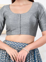 Thumbnail for Joban Fashion Grey Dupion Silk Elbow Sleeveless Front Open Blouse