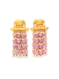 Thumbnail for Long Layered Earrings with Elephant Motifs (Pink) - Ruby Raang - Distacart