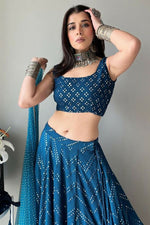 Thumbnail for Jyoti Fashion Blue Thread Embroidery Georgette Designer Lehenga Choli with Dupatta - Distacart