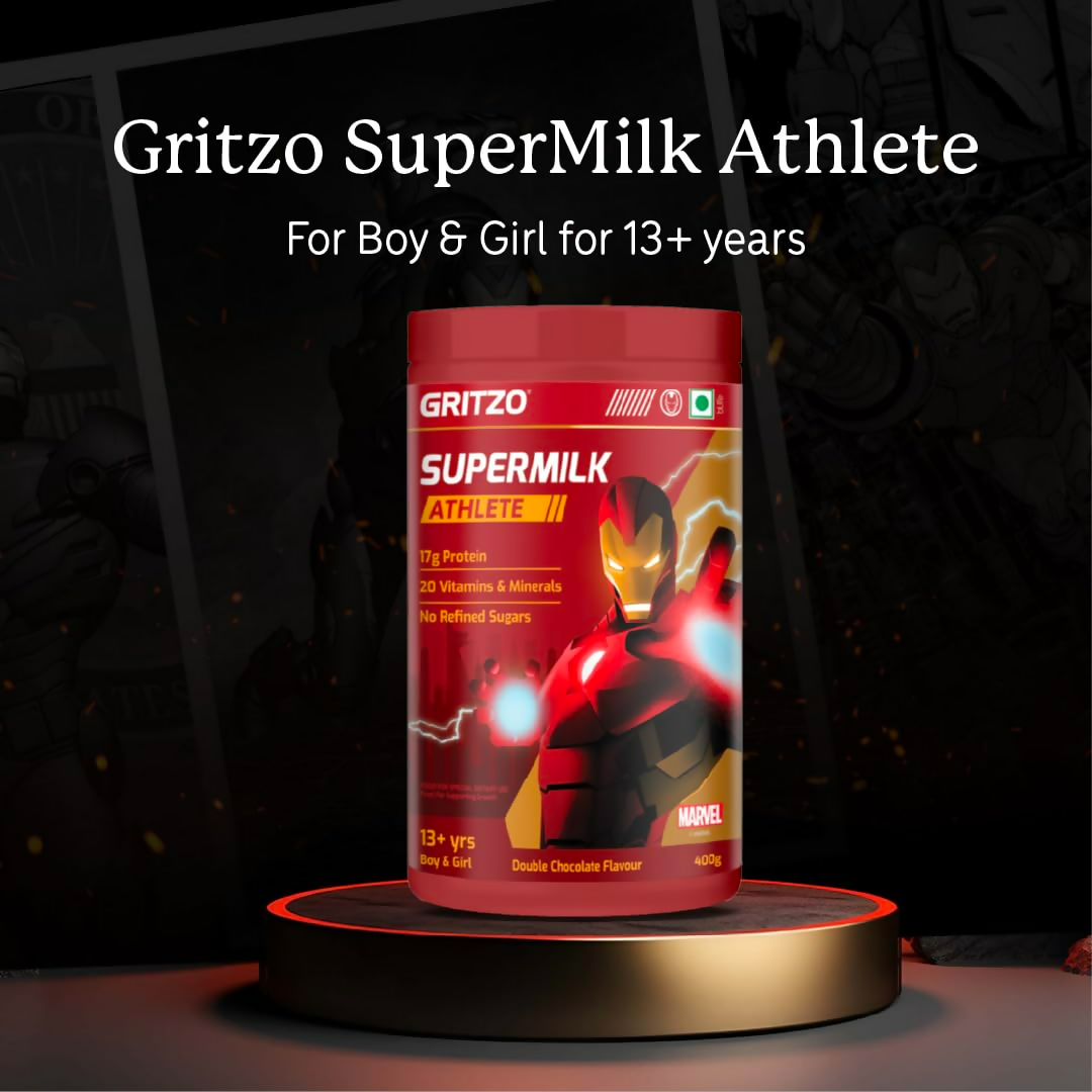 Gritzo SuperMilk Athlete Iron Man (13+y Boy & Girl), 17g Protein Powder (Double Chocolate) - Distacart