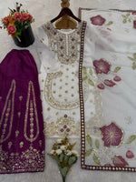 Thumbnail for Teeya Creation Wine Gimmy Silk Designer Embroidery Work Wedding Wear Palazzo Pair - Distacart