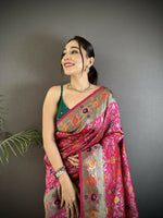 Thumbnail for Joban Fashion Hot Pink Banarasi Soft Silk Woven Saree