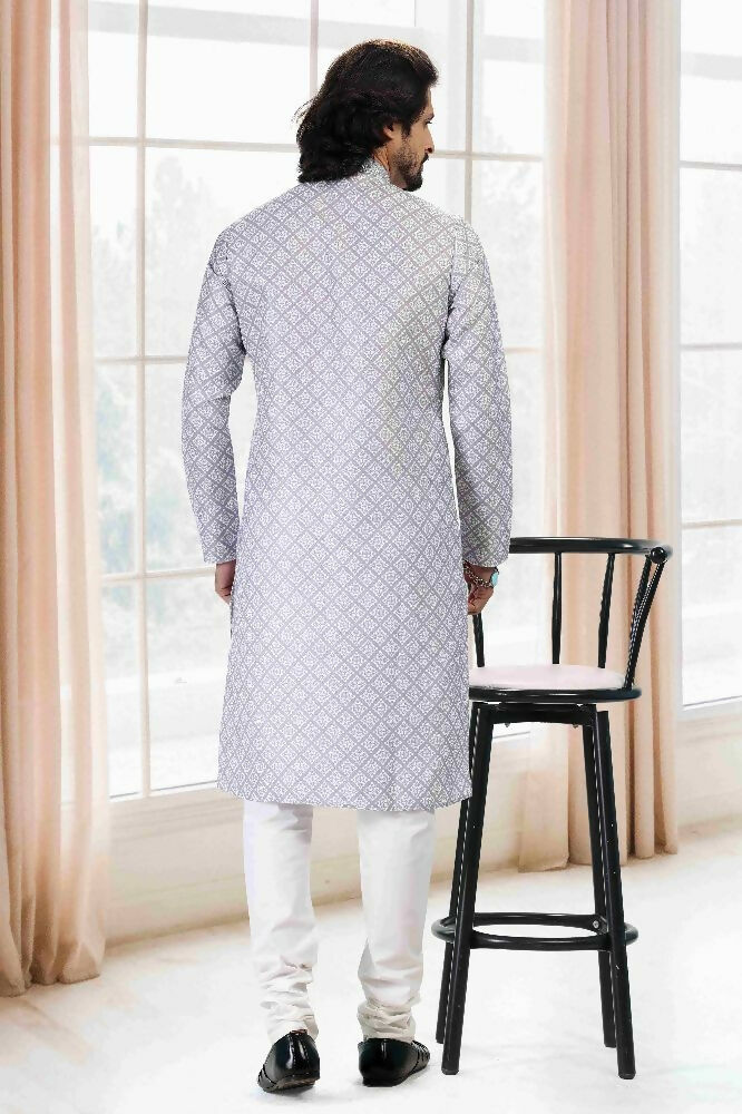 Raivat Ethnic Cotton Thread Work Kurta Pajama In Grey Colour - Dista