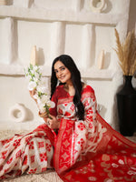 Thumbnail for Astita Linen Cotton Red & White Saree