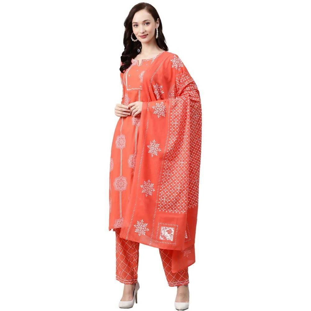 Anubhutee Women's Cotton Regular Red Ethnic Motifs Printed Sequinned Kurta Set - Distacart