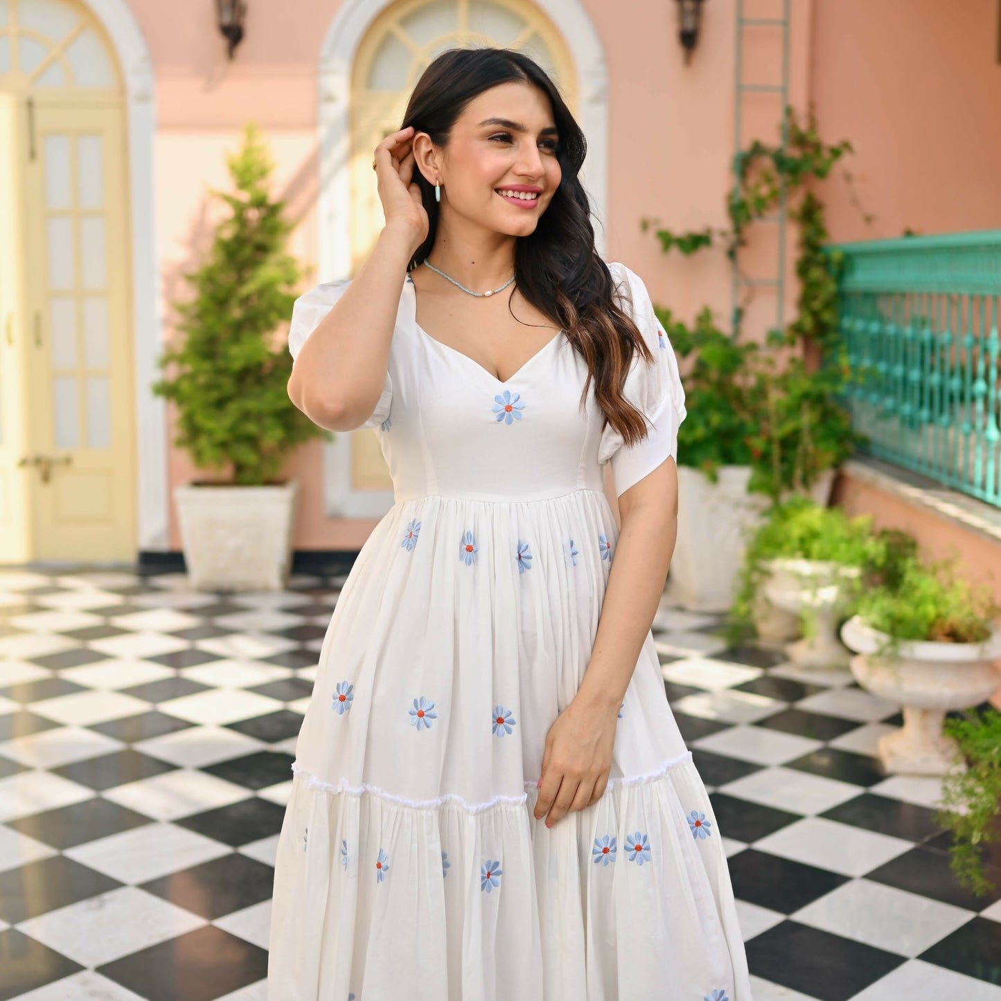 The52 Women's Gorgeous Thread work Cotton Rayon Fabric Flared Dress - Distacart