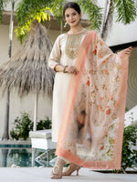 Thumbnail for The52 Women's Beautiful Rayon Fabric Embroidery Work Straight Kurta Pant and Dupatta Set - Distacart