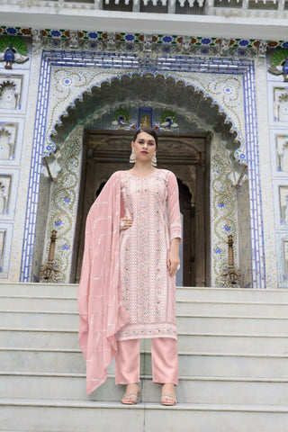 Jyoti Fashion Women's Pink Faux Georgette Heavy Embroidery and Moti Work Kurta Set - Distacart