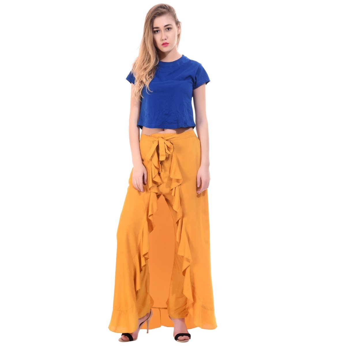 Asmaani Mustard Color Plain Ruffle Palazzo