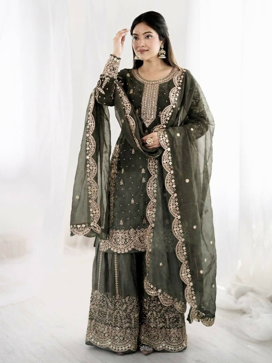 Teeya Creation Womens New Trendy Embroidery Coding And Sequence Work Kurta Set - Dista