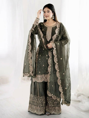 Teeya Creation Womens New Trendy Embroidery Coding And Sequence Work Kurta Set - Dista