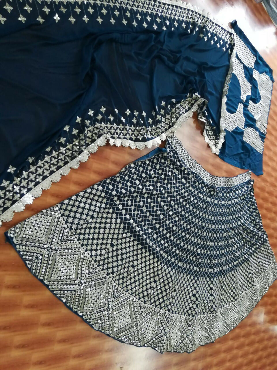 Jyoti Fashion Catching Bottle Green Faux Georgette Sequins with Paper Mirror & Jari Embroidery Lehenga Choli with Dupatta - Distacart