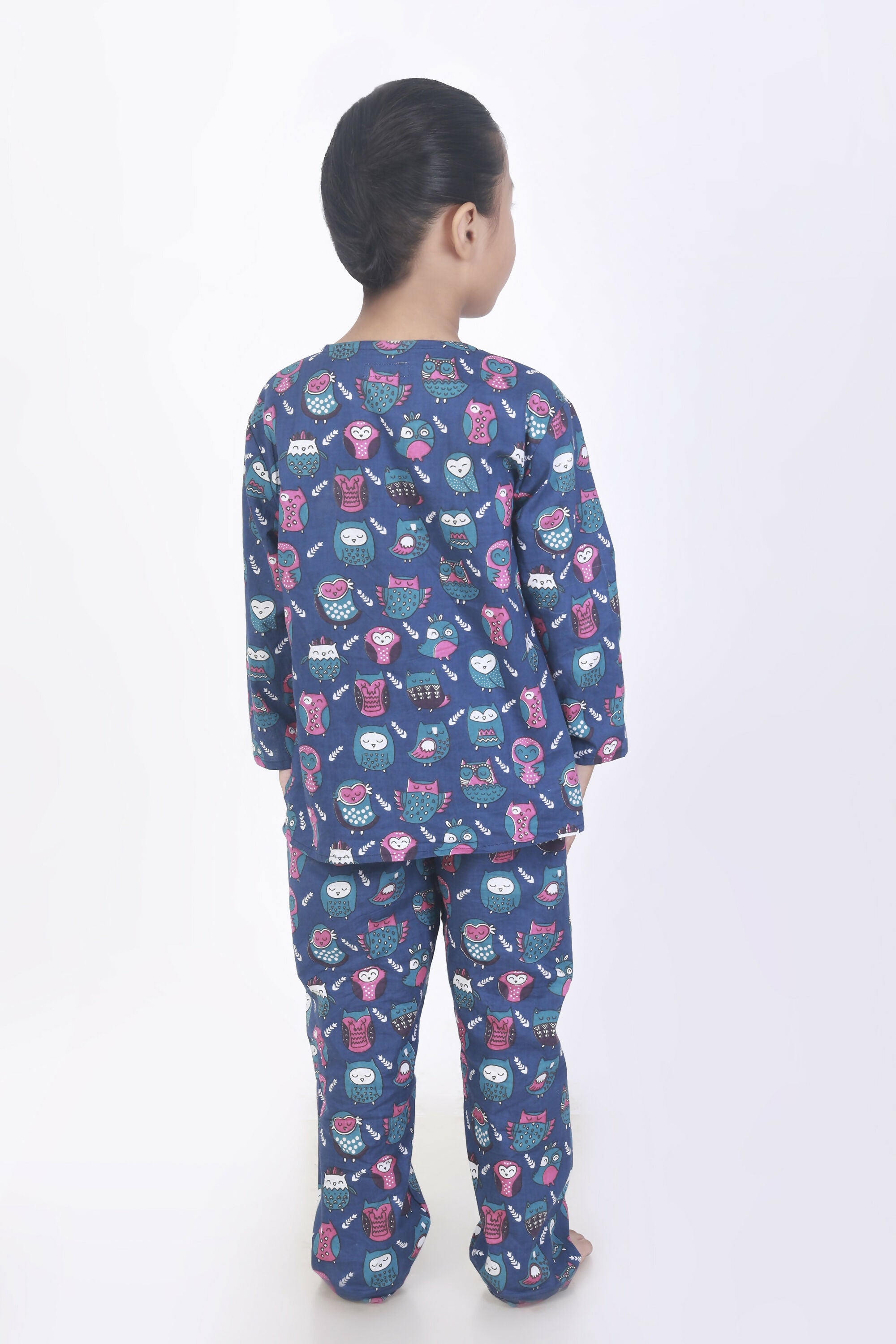 Breathables Kids Cotton Owl Print Co-Ord Night Suit – Navy Blue - Dista