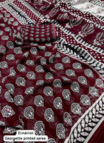 Thumbnail for Maroon Poly Georgette Ajrak Saree with Unstitched Blouse - Hiral Fashion - Distacart