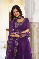 Thumbnail for The52 Women's Gorgeous Faux Georgette Fabric Embroidery Work Flared Anarkali Pant and Dupatta Set - Distacart