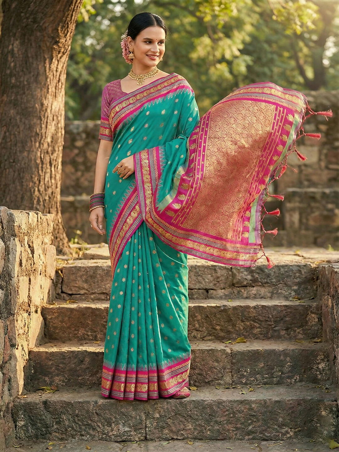 Shree Shyam Fashion Sea Green Soft Silk Saree - Distacart
